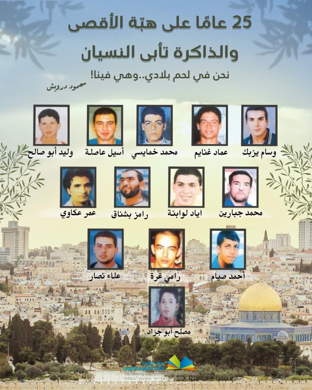 لجنة متابعة قضايا التعليم العربي تُحيي الذكرى الـ 25 لهبّة القدس والأقصى وتدعو المدارس إلى المشاركة الفاعلة.